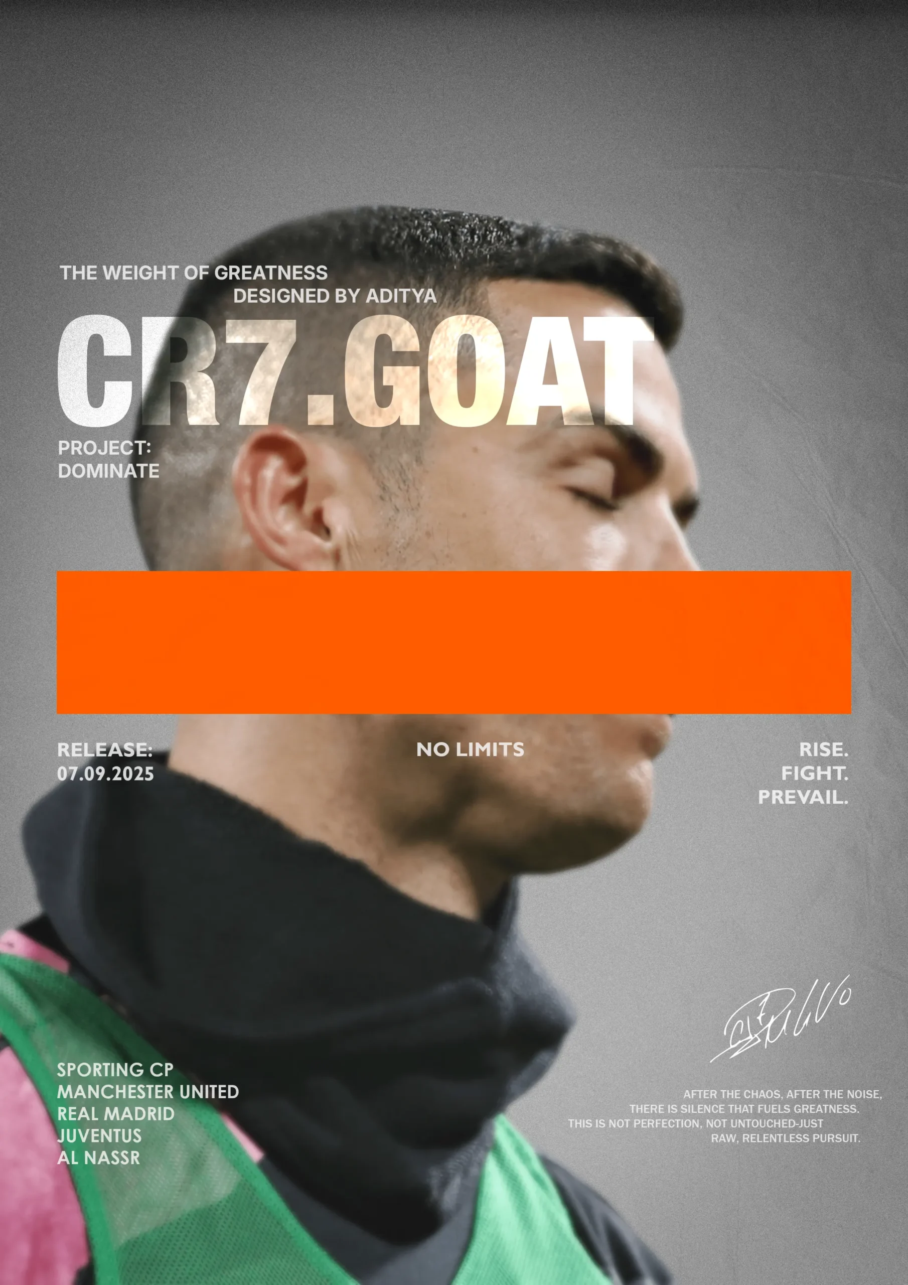 Cristiano Ronaldo graphic poster design titled CR7 GOAT by Aditya Badola