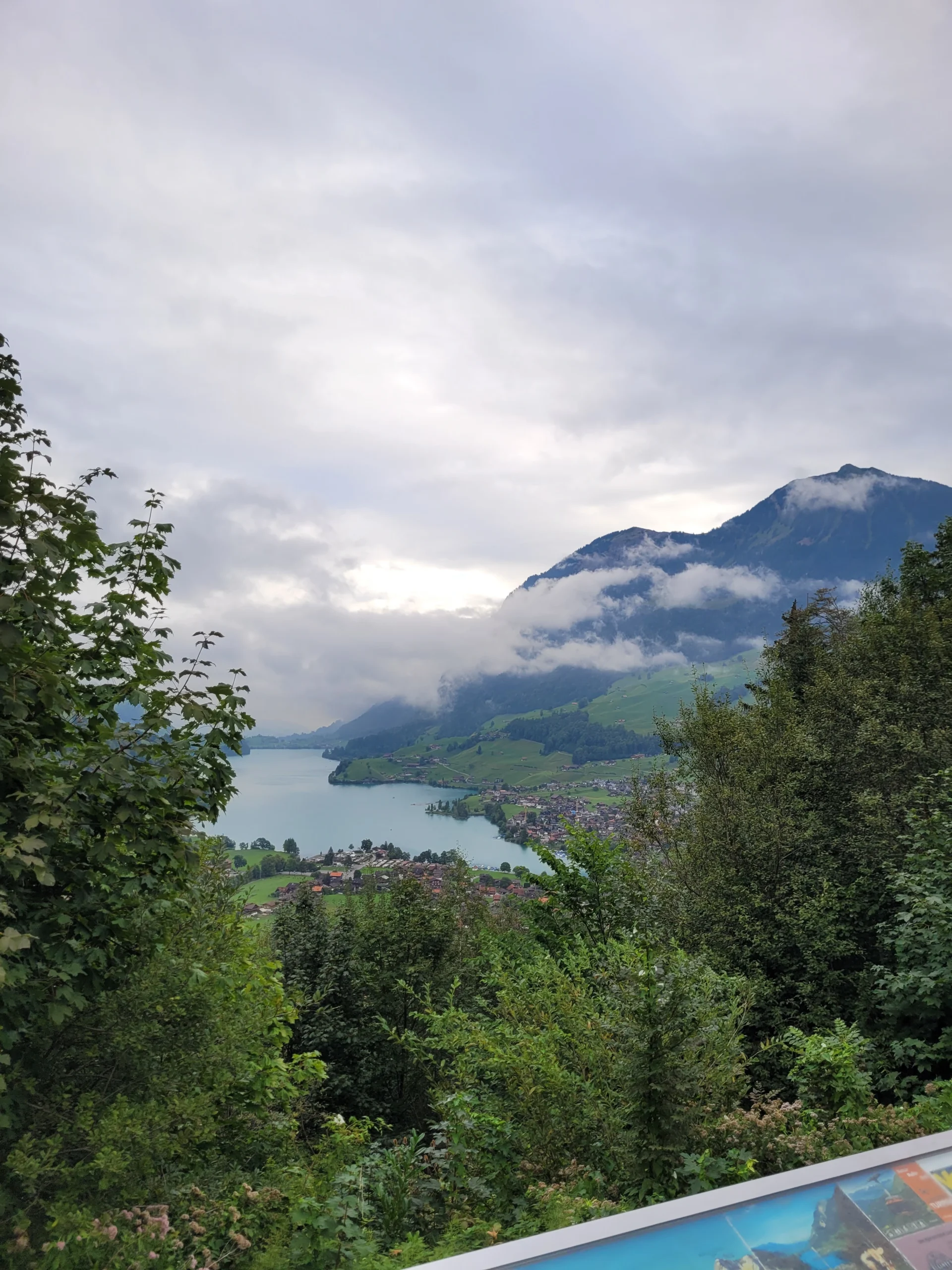 Swiss Alps valley village with mountain peaks
