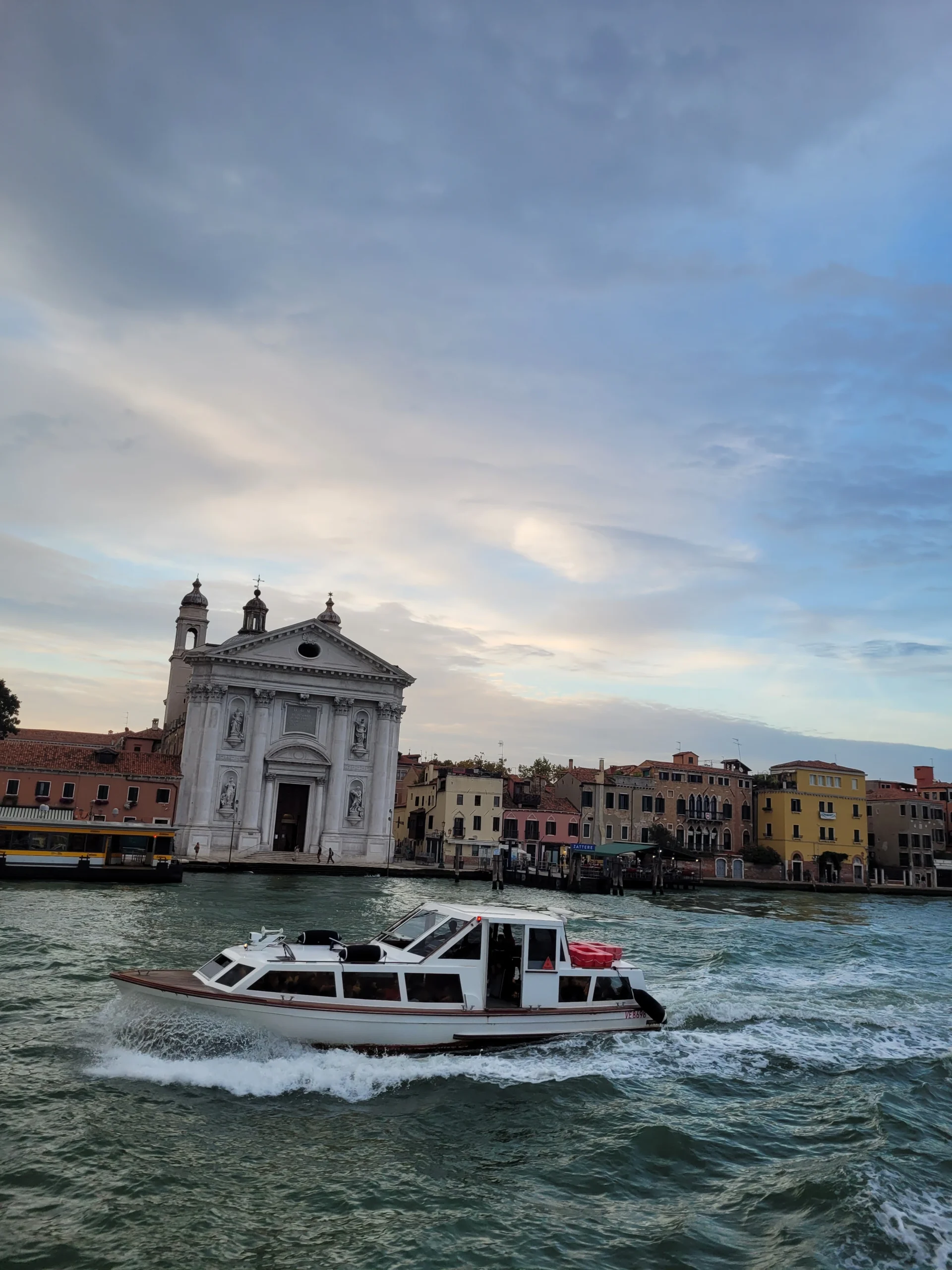Venetian church on the waterfront at dusk